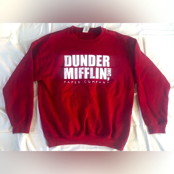 The Office Dunder Mufflin Crew Neck Red Pull Over Sweater Size Large - Picture 1 of 6